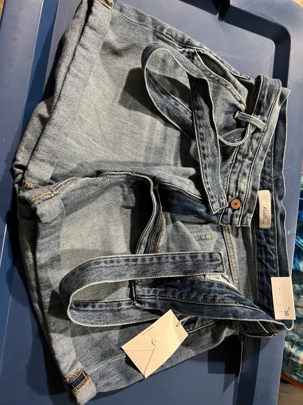 KanCan Light Blue High-Waist Denim Shorts with Tie Belt